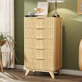 VINGLI Fluted Tall Dresser 5 Drawer, 23.66" W Chest of Drawers, Oak Wood Dresser by VINGLI