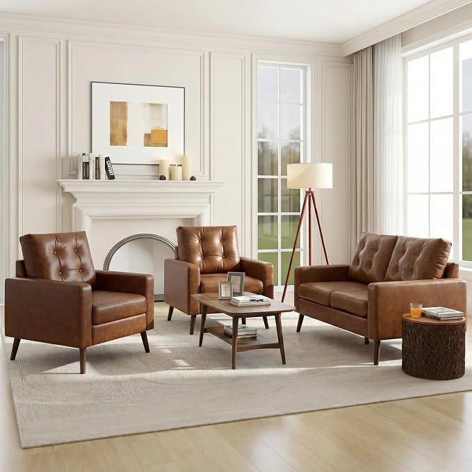 HNY Mid Century Modern 53" Loveseat Sofa, Comfy Upholstered Button Tufted Faux - Image 4
