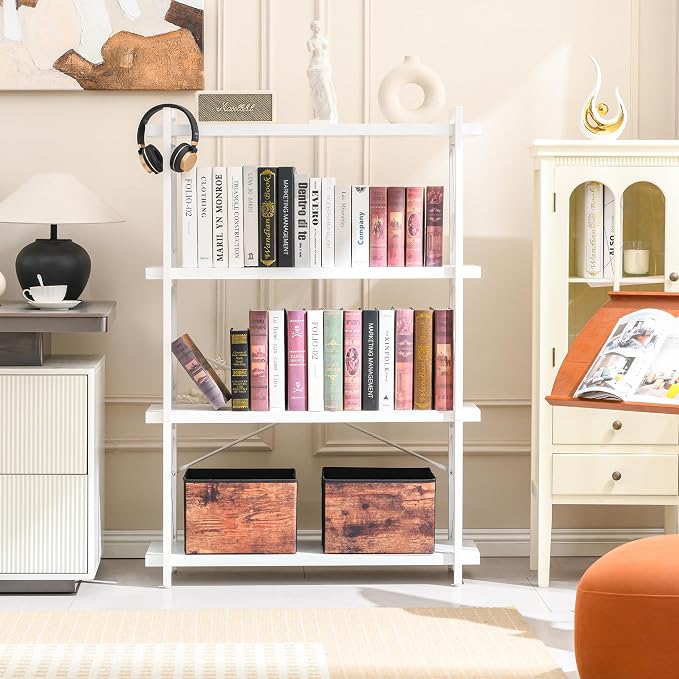 HCHQHS Bookshelf, 4-Tier Industrial Bookcase, Freestanding Tall Bookshelves - Image 7