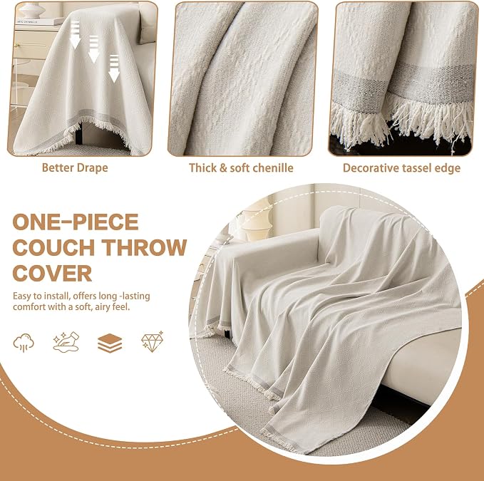 DREAMINGO Modern Chenille Couch Cover Blanket Washable Sofa Covers - Image 3
