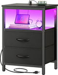 Huuger Night Stand with Charger Station and LED Lights, 2 Drawer Nightstand by Huuger