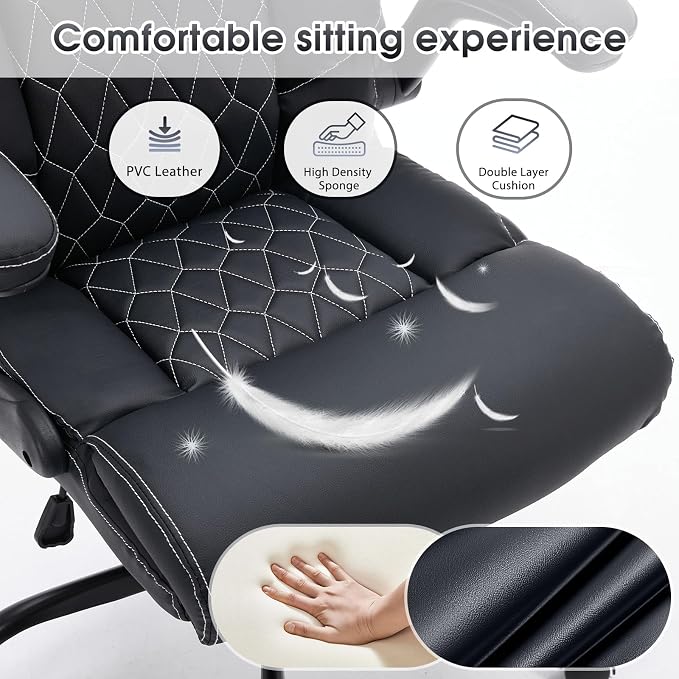 High Back Office Chair with Flip-up Armrests, Leather Comfy Desk Chair with - Image 7