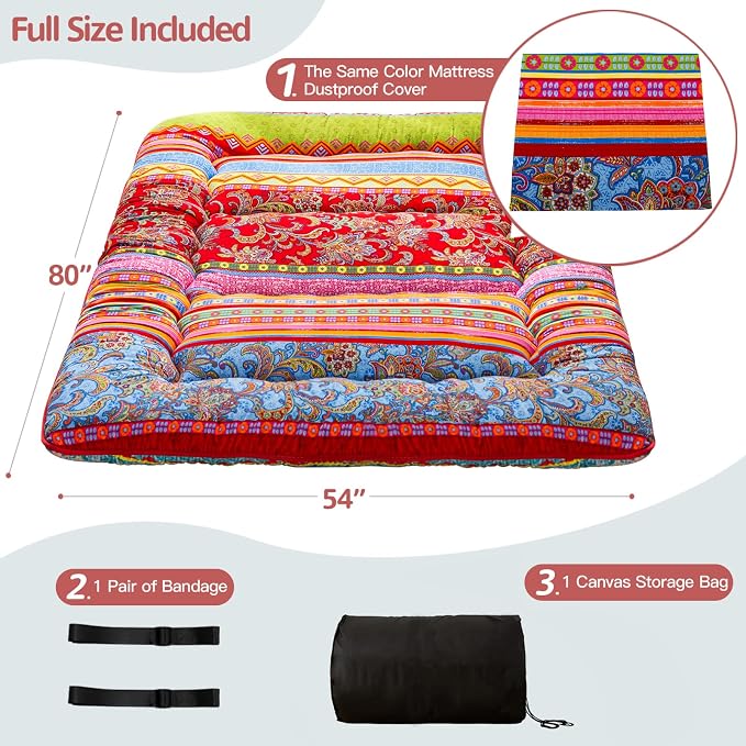 MAXYOYO Bohemian Retro Floor Mattress Vintage Floral Japanese Futon Mattress - Image 2