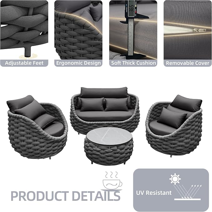 TWT Patio Furniture Sofa Set 4 Pieces Aluminum Outdoor Furniture w/27.8in - Image 5