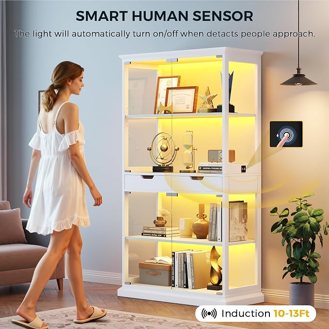 Jocoevol Display Cabinet with Glass Doors, 4-Tier Glass Display Case with Human - Image 5