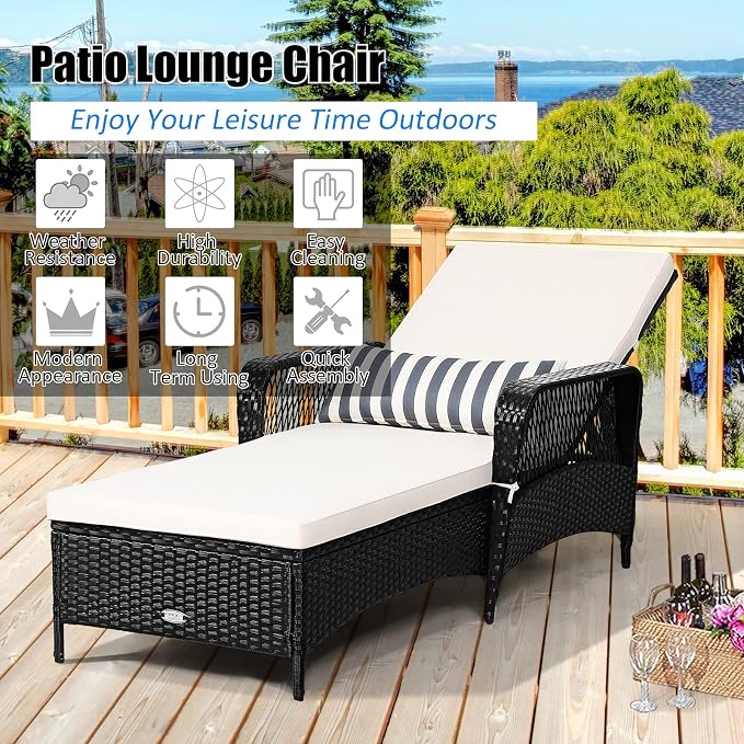 COSTWAY PE Rattan Chaise Lounge Chair, 6 Gear Adjustable Recliner - Image 4