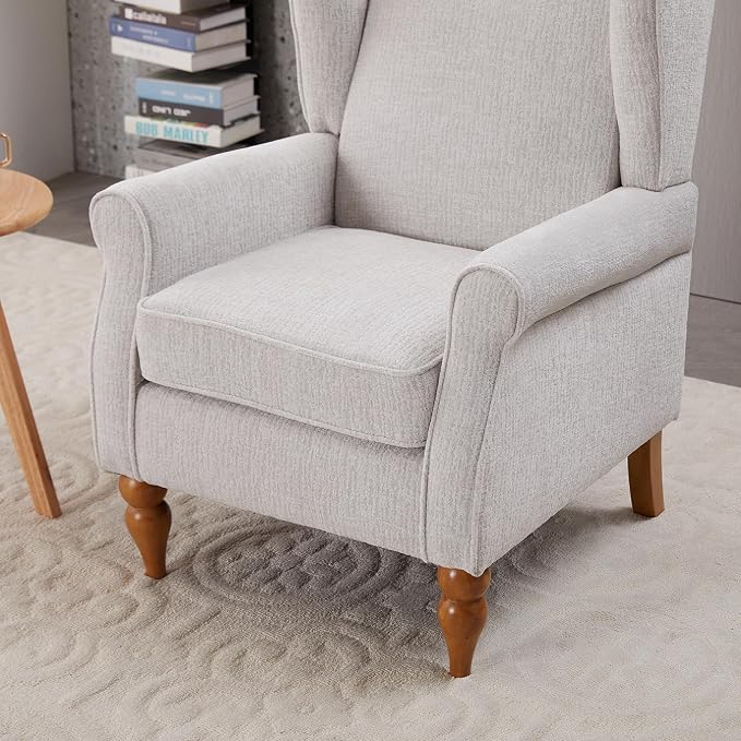 Mid-Century High Wingback Chair, Modern Fabric Accent Chair Armchair - Image 7
