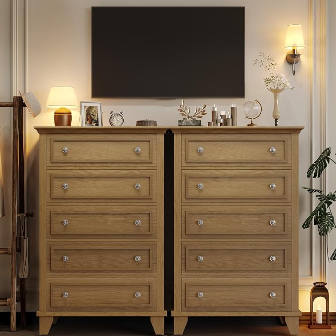 IDEALHOUSE 5 Drawer Dresser, Wooden Storage Chest of Drawers - Image 3