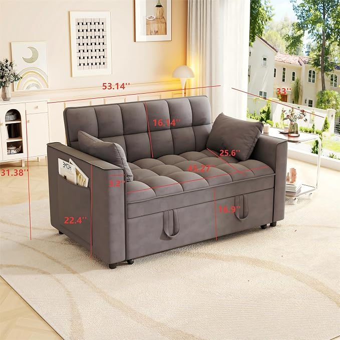 3-in-1 Convertible Sleeper Sofa Bed, 55 inch Small Couch - Image 2