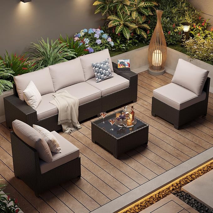 Aoxun Patio Furniture Set, Widen Armrests Wicker Outdoor Sectional - Image 9