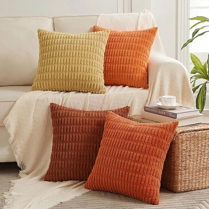Fancy Homi Set of 4 Fall Decorative Throw Pillow Covers 12x12 Inch by Fancy+Homi