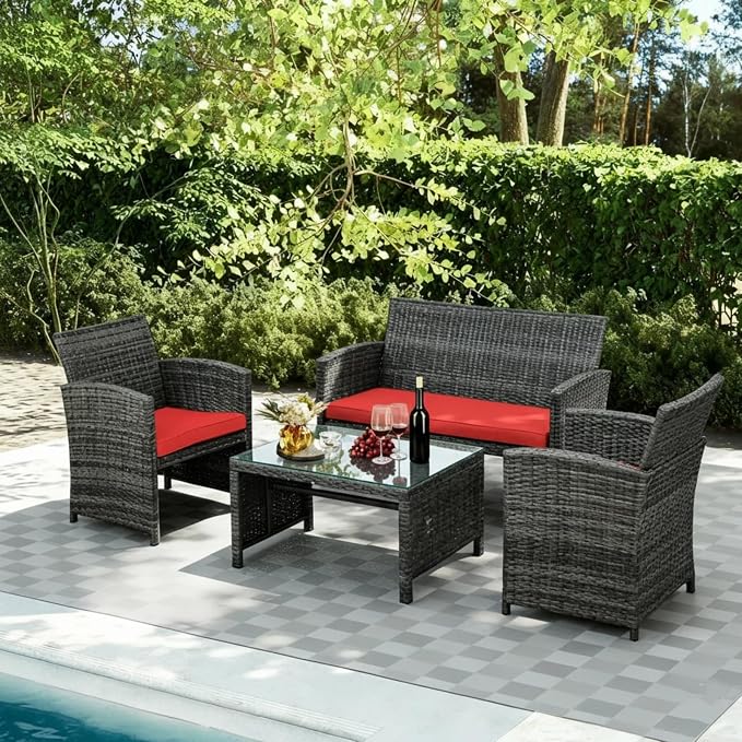 JAMFLY 4 Piece Outdoor Patio Furniture Set, Outdoor Wicker Rattan Chairs - Image 3