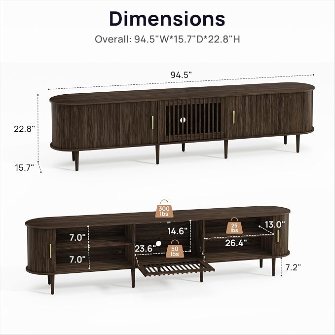 94.5" Fluted Mid Century Modern TV Stand - Image 2