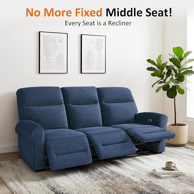 MCombo 87.8" Wall Hugger Power Reclining Sofa, 3-Seat Triple Recliner Couch - Image 6