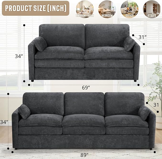 2 Pieces Chenille Sofa Set - Image 3