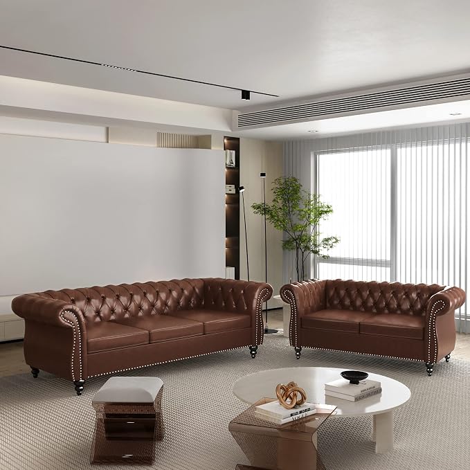 QHITTY 2 Piece Living Room Set, Sectional Chesterfield Sofa Chair Contemporary by QHITTYFurnitureLife