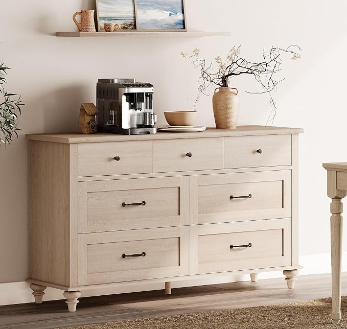 WAMPAT Beige 7 Drawers Dresser for Bedroom, Wide Chest of Drawers Kids Dresser by WAMPAT