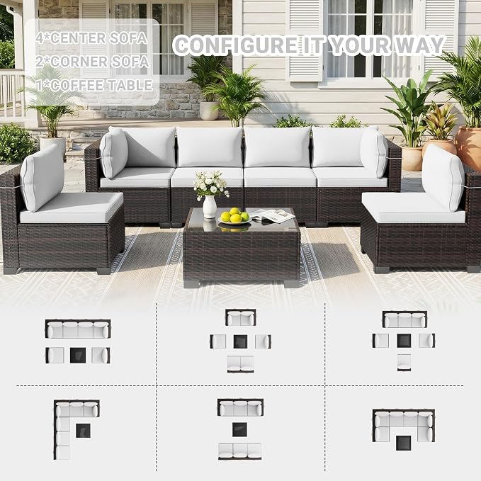 CHABATREE 7pcs Outdoor Patio Furniture Sets, Rattan Conversation Sectional Set - Image 6