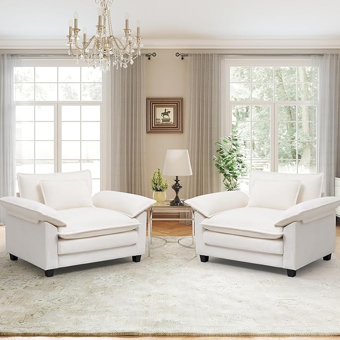 Oversized Accent Chairs Set of 2, 44 inch Modern Living Room Chairs, Chenille by choairy