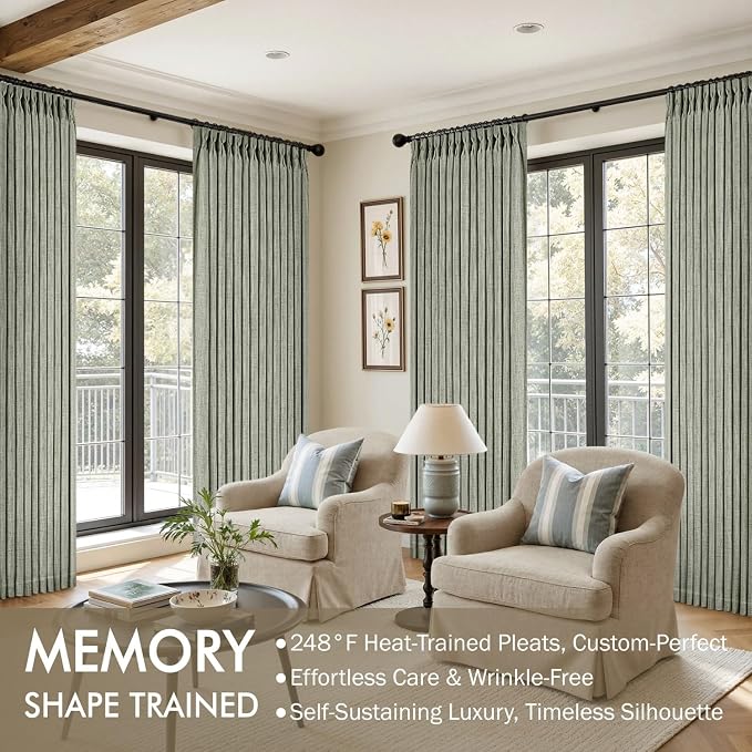 MIULEE Pinch Pleated Thick Linen Curtains 102 Inches Long 2 Panels - Image 2
