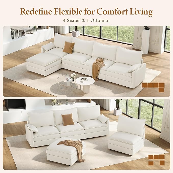 Vesgantti 142" Cloud Couch Sectional Modular Sofa, Comfy Sectional Couch - Image 7