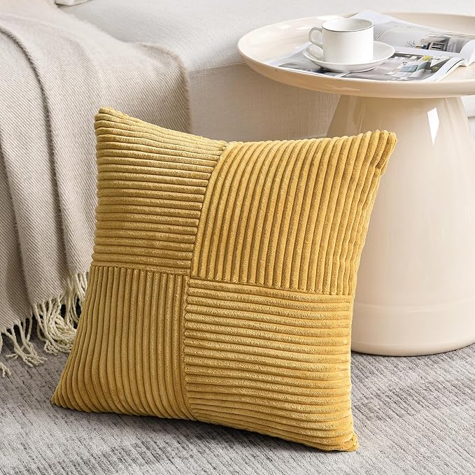 Fancy Homi 2 Packs Mustard Yellow Decorative Throw Pillow Covers 16x16 Inch - Image 2