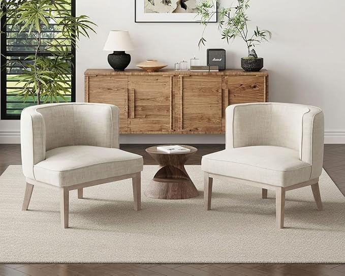 Beige Barrel Chairs Set of 2 - Image 3