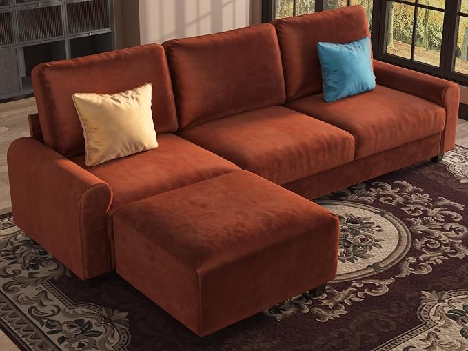 EASE MOOSE Large Seat Velvet L-Shaped Sofa, Soft 4 Seat Couch by EASEMOOSE