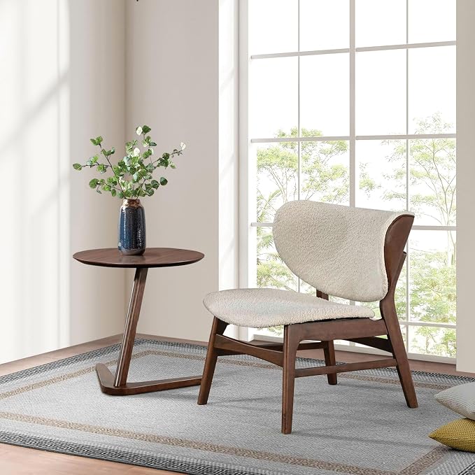 Mid-Century 2-piece Wingback Accent Chair and Table Set Beige Brown Solid by Unknown