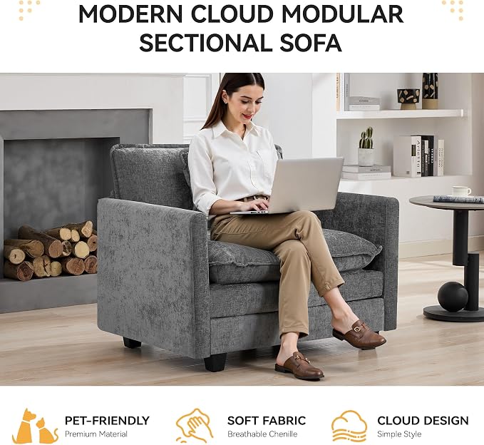 WUTUTUEE 41'' Modern Chenille Oversized Chair, Upholstered Accent Living Room - Image 6