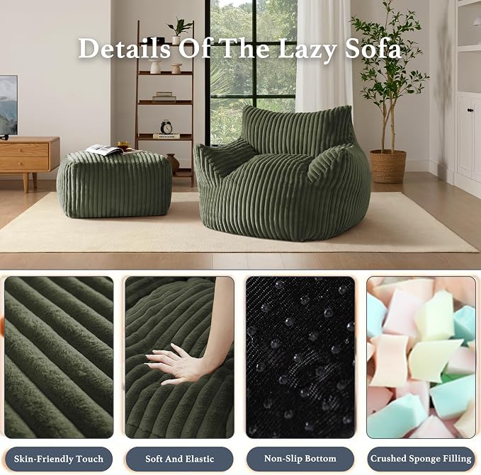 Gericco Oversized Bean Bag Chaise Lounge Chair Indoor - Image 3