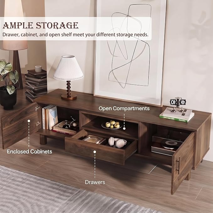 Marsail Mid Century Modern TV Stand up to 65 Inches, Fluted Entertainment Center - Image 5
