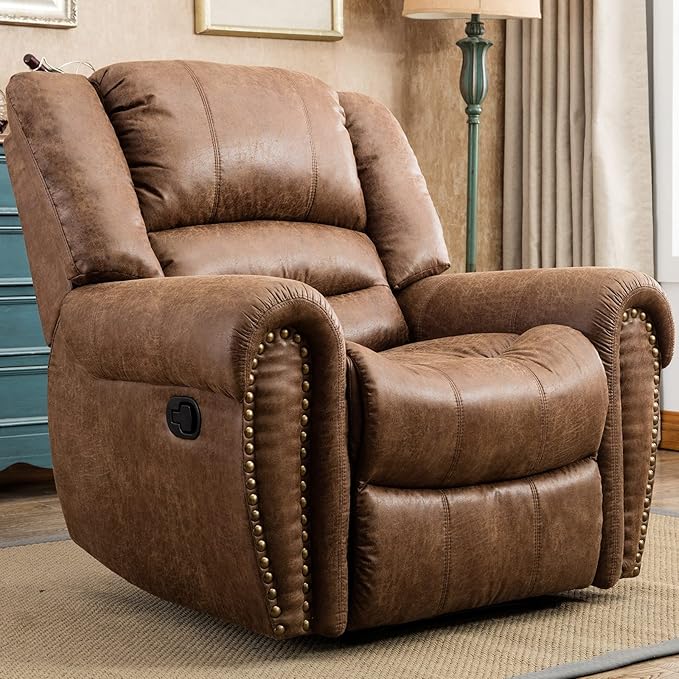 CANMOV Leather Recliner Chair, Classic and Traditional Manual Recliner Chair by CANMOV