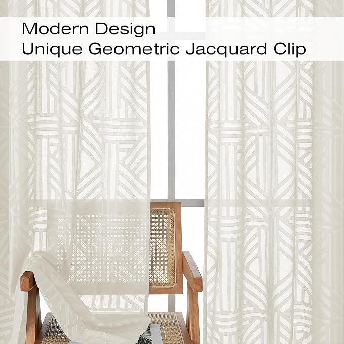 Simplebrand Ivory Semi Sheer Curtains 96 Inches Long 2 Panels, Light Filtering - Image 3