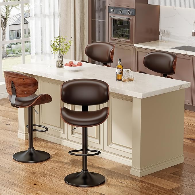 YaFiti Bar Stools Set of 3, Bentwood Adjustable Height Swivel Bar Stools - Image 7