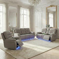 Power Recliner Sofa Set with LED, Air Leather Living Room Furniture Set by PonlivingFurniture