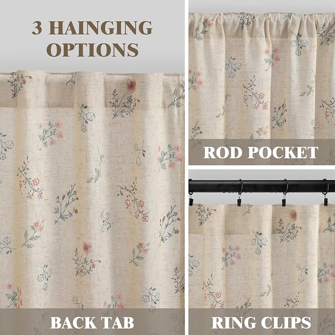 Boho Floral Spring Light Filtering Curtains 72 Inch Length 2 Panels Set - Image 4