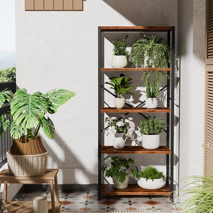 Furologee 5 Tier Book Shelf, Tall Wide Bookshelf, Industrial Open Bookcase - Image 7