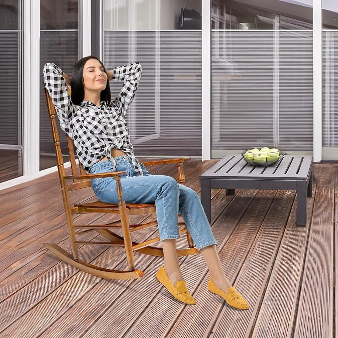VINGLI Wooden Rocking Chair Outdoor, Patio Rockers - Image 2