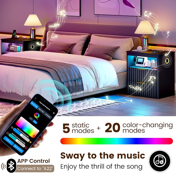 WOOVIVS Modern NightStand with Smart Human Sensor Lights, Bedside Table - Image 3