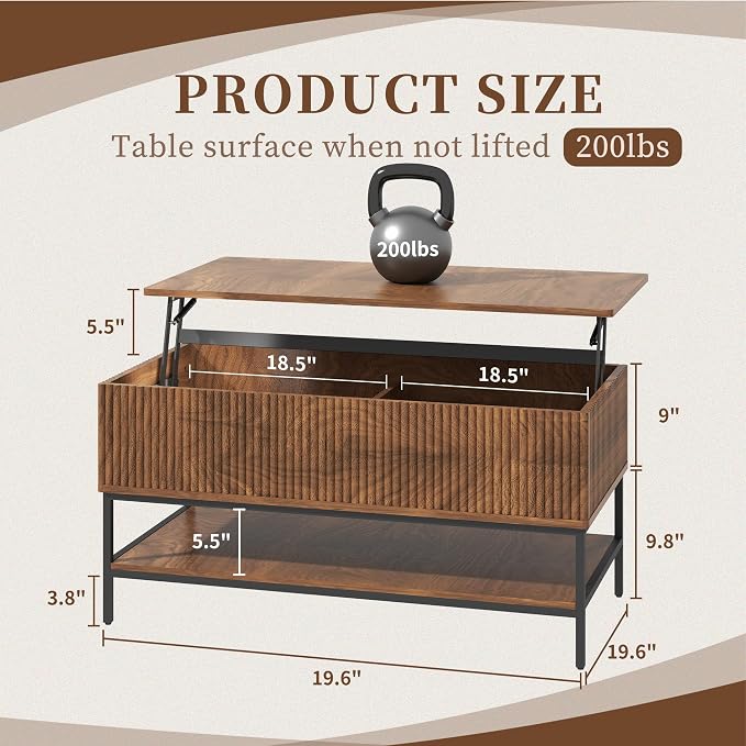 Walnut Coffee Table with Storage, Rectangle Lift Top Coffee Table, Modern Wood - Image 2