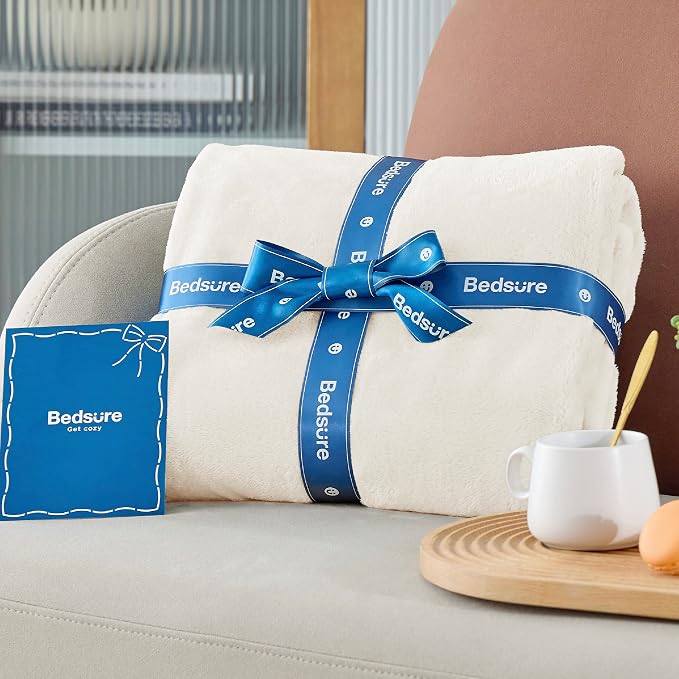Bedsure Fleece Throw Blanket for Couch Cream - Image 7