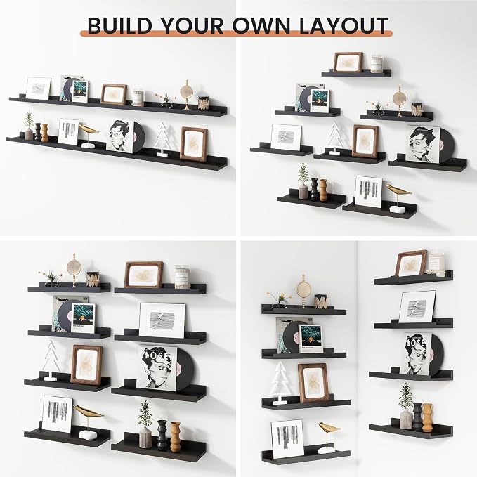 Floating Picture Ledge Shelves Set of 8, 16 Inch Solid Wood Wall Shelves - Image 6