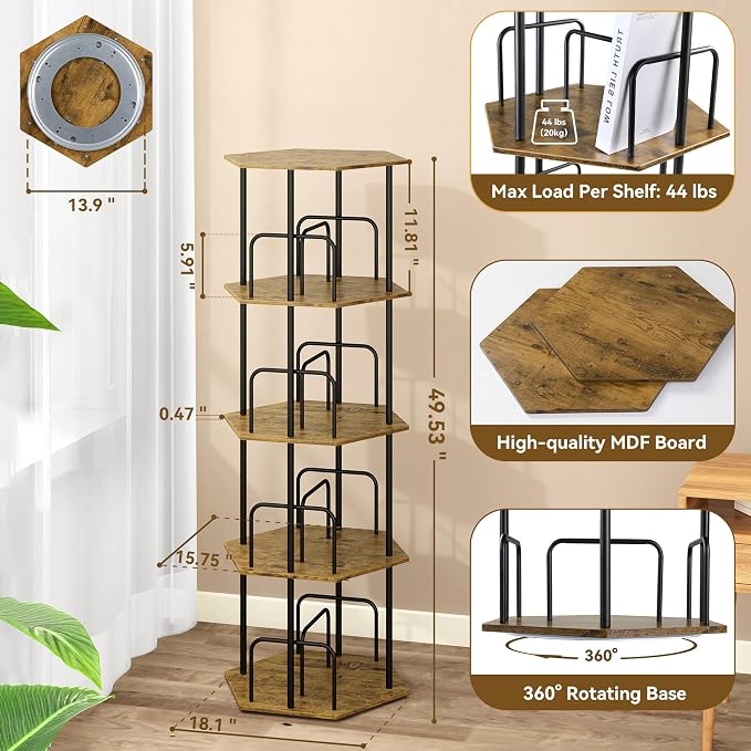 SUNMORY 4 Tier Rotating Bookshelf Tower, Revolving 360 ° Spinning Bookcase - Image 2
