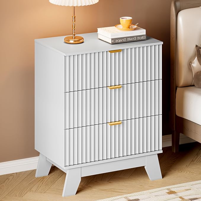 BORNOON Fluted 3 Drawer Dresser, 30.3" Tall Compact Modern Boho Chest of Drawers - Image 5