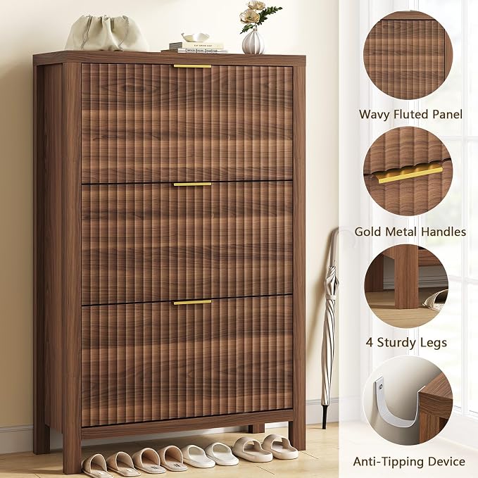 YOMILUVE Shoe Cabinet Storage for Entryway, Fluted Shoe Cabinet - Image 6