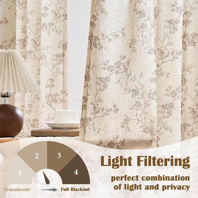 Lazzzy Floral Linen Curtains Farmhouse Extra Long Curtain - Image 3
