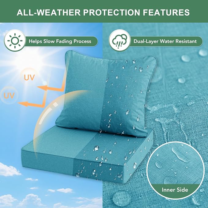 Summsun Faux Linen Outdoor Chair Cushions, Water Resistant Backrest and Deep - Image 3