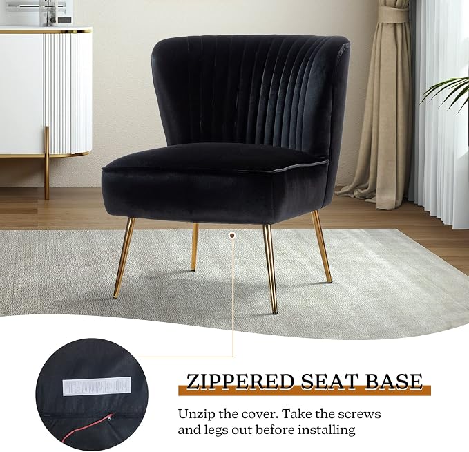 HULALA Home Velvet Accent Chair Set of 2, Modern Armless Upholstered Side Chair - Image 4