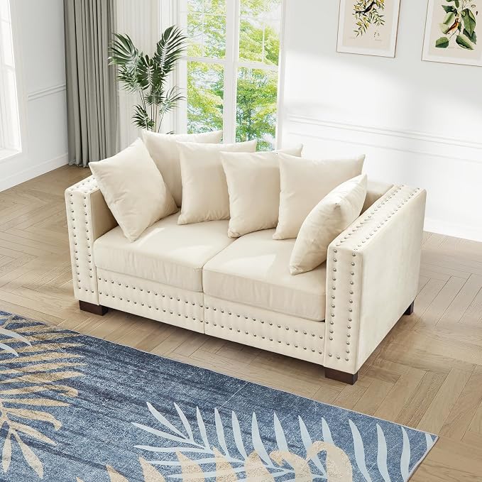 60.5"W Loveseat Sofa, Velvet Mid Century Modern Couch - Image 9